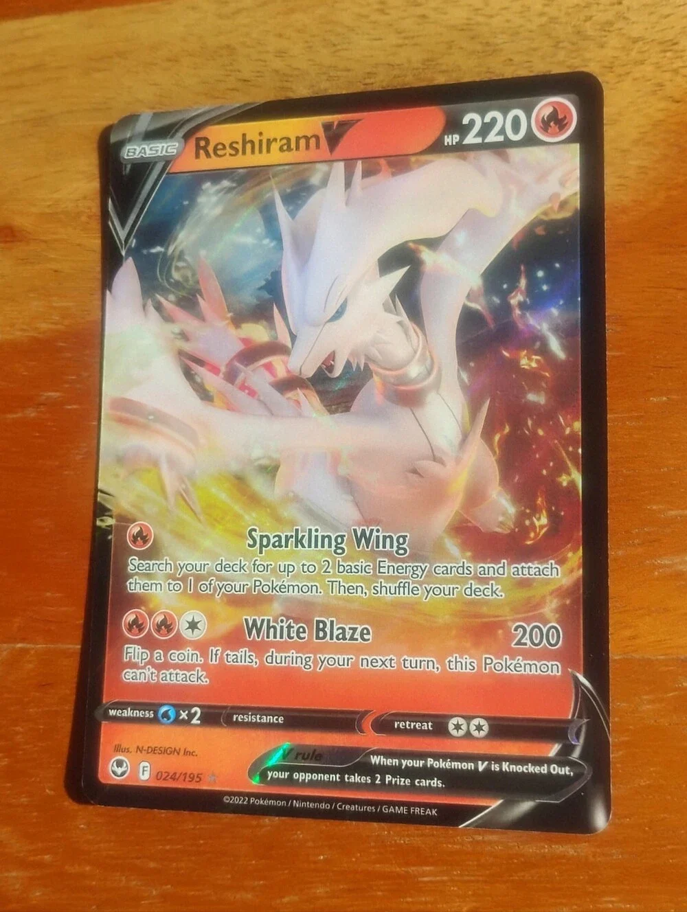Mint 2022 Holo Ultra Rare Reshiram V 024/195 Silver Tempest Pokemon Card